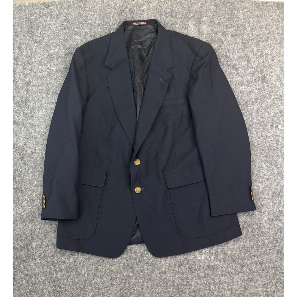 Vintage Towncraft Navy Blazer Sport Coat Men's 42S Gold Button Wool‎ Blend USA